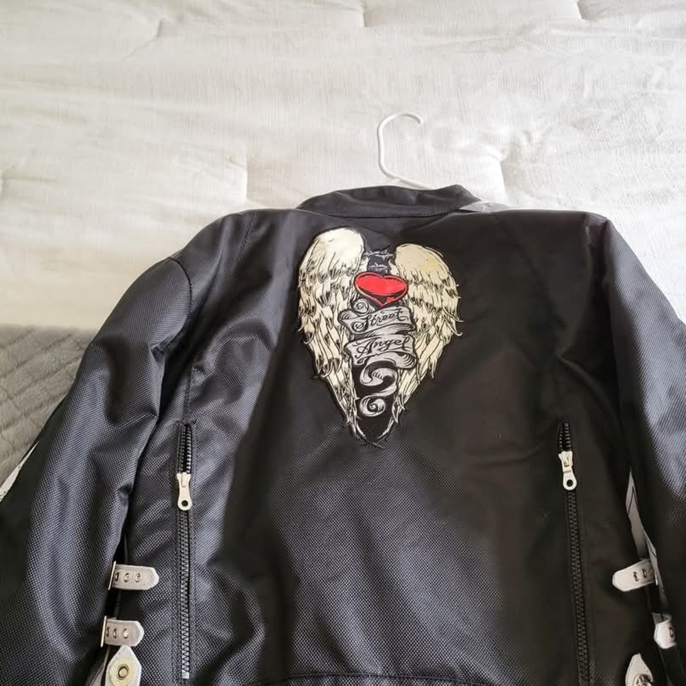 Black Moto Jacket with White Accents - Picture 2 of 4